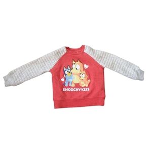 Toddler Bluey and Friends "Smoochy Kiss" Valentine's Pullover Sweater - Red 2T